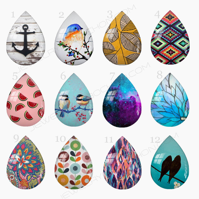 Handmade Teardrop Photo Glass Cabochons 53