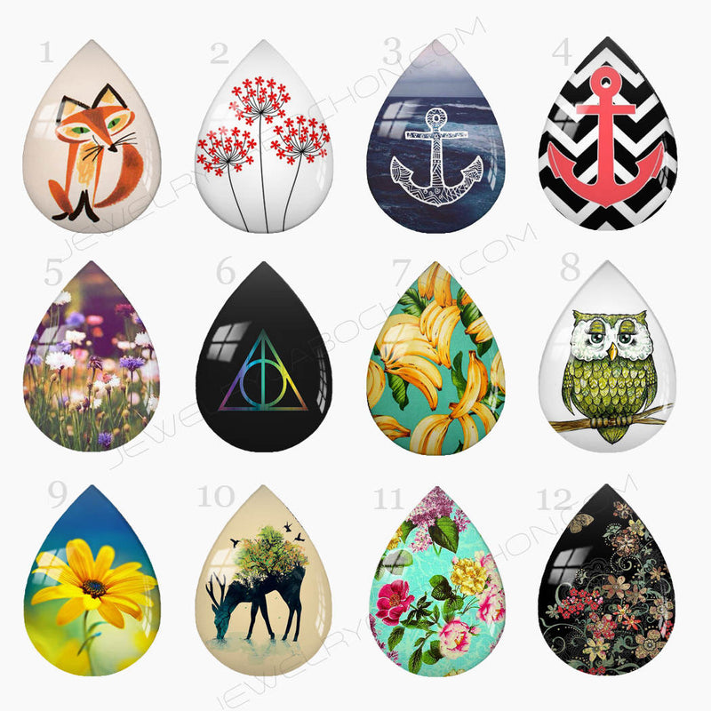 Handmade Teardrop Photo Glass Cabochons 57