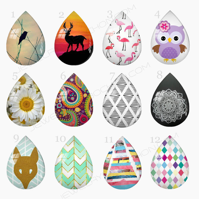 Handmade Teardrop Photo Glass Cabochons 58