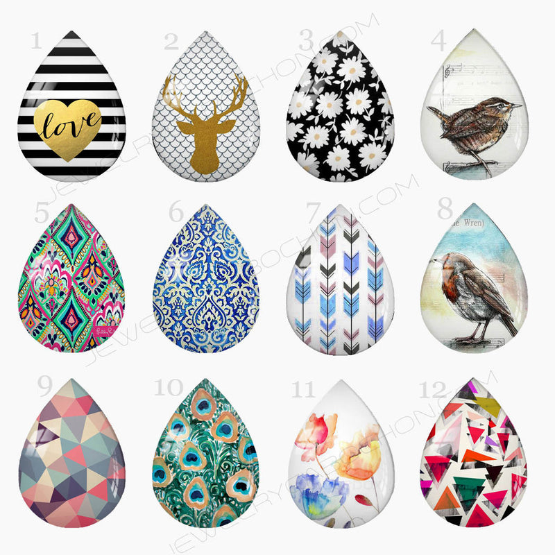 Handmade Teardrop Photo Glass Cabochons 64