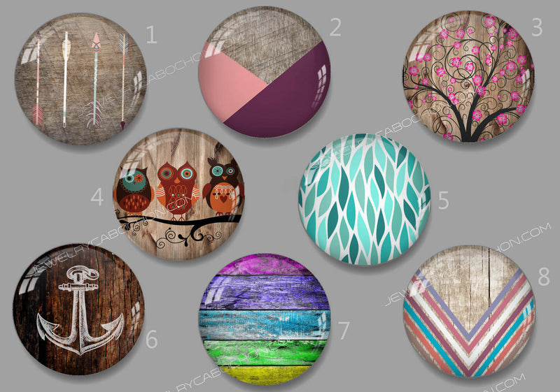 Handmade Round Photo Glass Cabachon geometric stripe 485