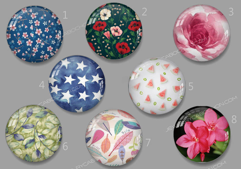 Handmade Round Photo Glass Cabachon flower 514