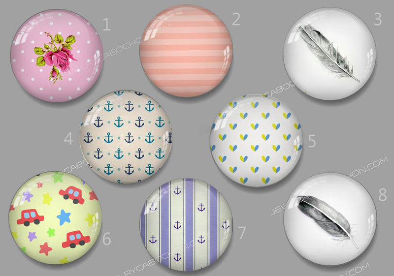 Handmade Round Photo Glass Cabachon flower 528