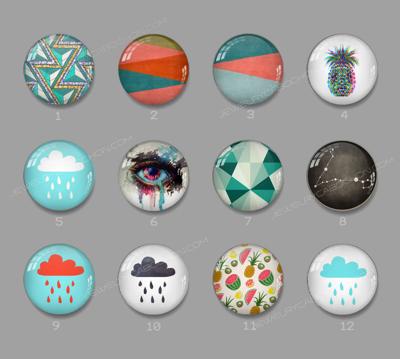 Handmade Round Photo Glass Cabachon geometric 597
