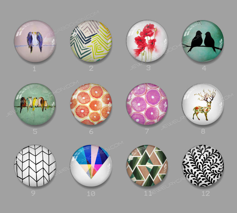Handmade Round Photo Glass Cabachon geometric 599
