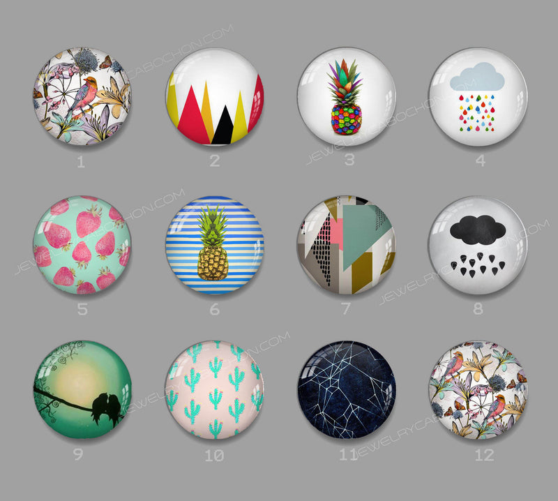 Handmade Round Photo Glass Cabachon geometric 600