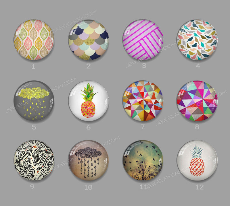 Handmade Round Photo Glass Cabachon geometric 603