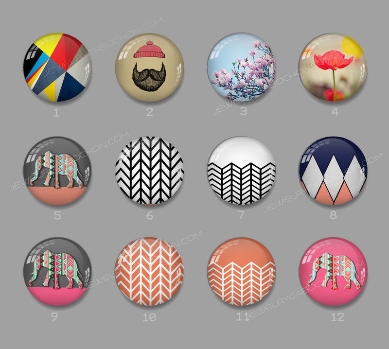Handmade Round Photo Glass cabachon geometric stripe 620