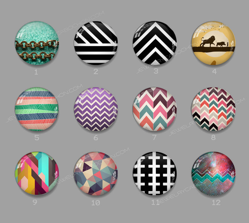 Handmade Round Photo Glass cabachon geometric stripe 622