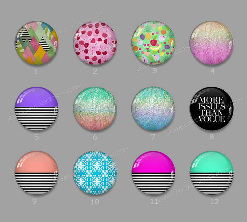 Handmade Round Photo Glass cabachon geometric stripe 627