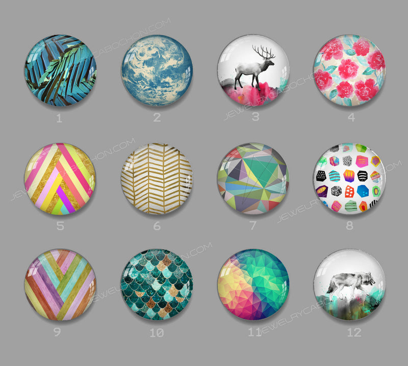 Handmade Round Photo Glass cabachon geometric 653
