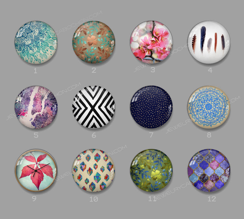 Handmade Round Photo Glass cabachon geometric 655