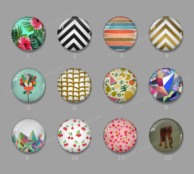Handmade Round Photo Glass cabachon geometric 673