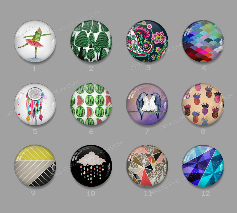 Handmade Round Photo Glass cabachon geometric 690