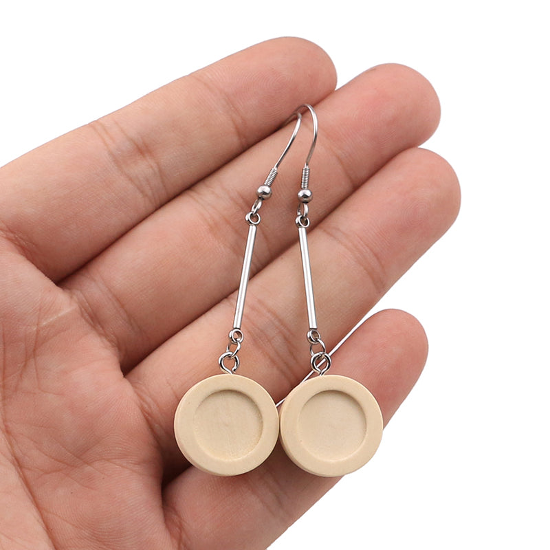 10pcs Stainless Steel wood 12mm Earrings Blanks,wood Earrings Base Settings