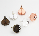 50pcs 10mm / 12mm / 14mm / 16mm Brass Earring Posts With Round Lace Pad, Lace earrings