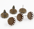50pcs 10mm / 12mm / 14mm / 16mm Brass Earring Posts With Round Lace Pad, Lace earrings