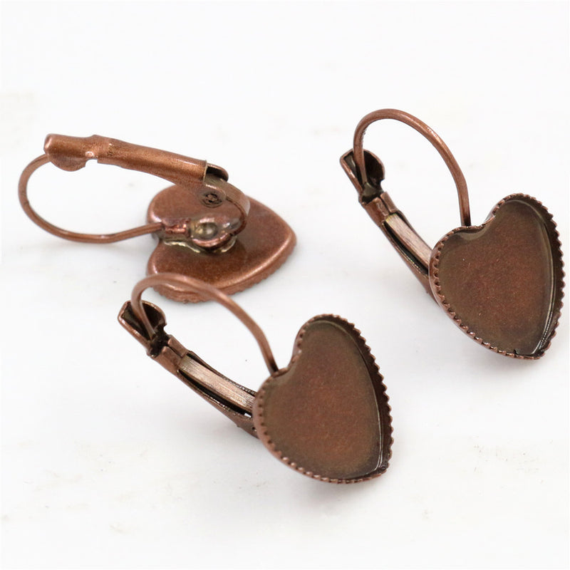 20pcs 12mm / 15mm French Earwires Hook With Heart Pad Brass Earring Bezel Setting Earring Blanks Earrings Base