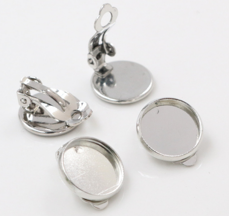 20pcs Brass Clip on Earring Bronze/ Silver/ Gold/ Rose Gold Plated 10mm-18mm Round Bezel Cup