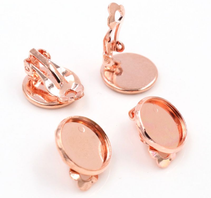 20pcs Brass Clip on Earring Bronze/ Silver/ Gold/ Rose Gold Plated 10mm-18mm Round Bezel Cup