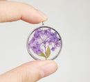 1pcs purple pressed flower jewelry, pressed flower pendant necklace, Real dried flower jewelry wholesale