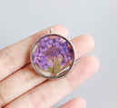 1pcs purple pressed flower jewelry, pressed flower pendant necklace, Real dried flower jewelry wholesale