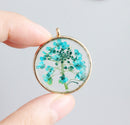 1pcs blue pressed flower jewelry, pressed flower pendant necklace, Real dried flower jewelry wholesale