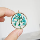 1pcs blue pressed flower jewelry, pressed flower pendant necklace, Real dried flower jewelry wholesale