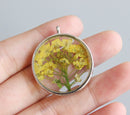 1pcs yellow pressed flower jewelry, pressed flower pendant necklace, Real dried flower jewelry wholesale