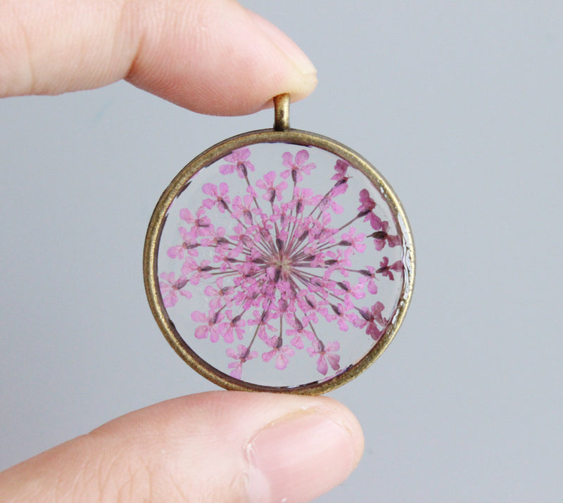 1pcs Handmade pressed flower pendant necklace, Real dried flower jewelry