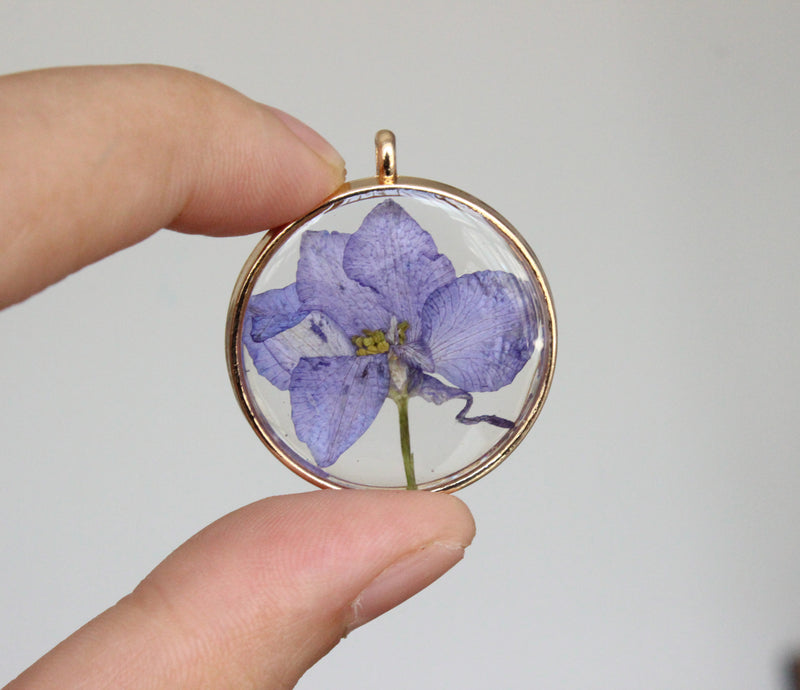 1pcs Handmade Purple Pressed flower jewelry, pressed flower pendant necklace,Real dried flower jewelry