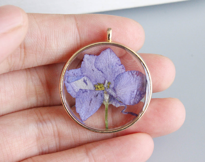 1pcs Handmade Purple Pressed flower jewelry, pressed flower pendant necklace,Real dried flower jewelry