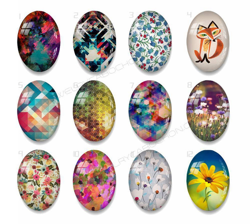 Handmade oval Photo Glass Cabochons plant flower 36