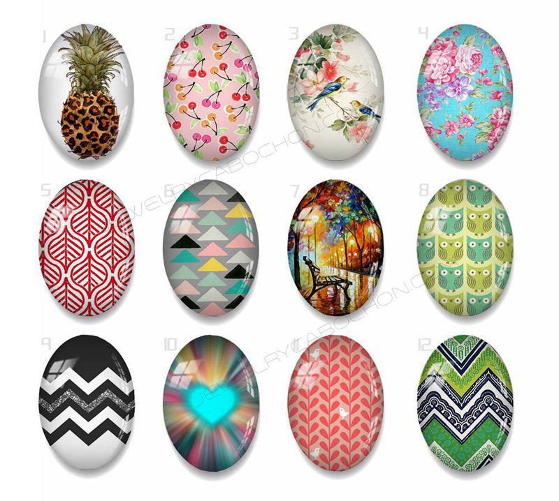 Handmade oval Photo Glass Cabochons geometric flower 40