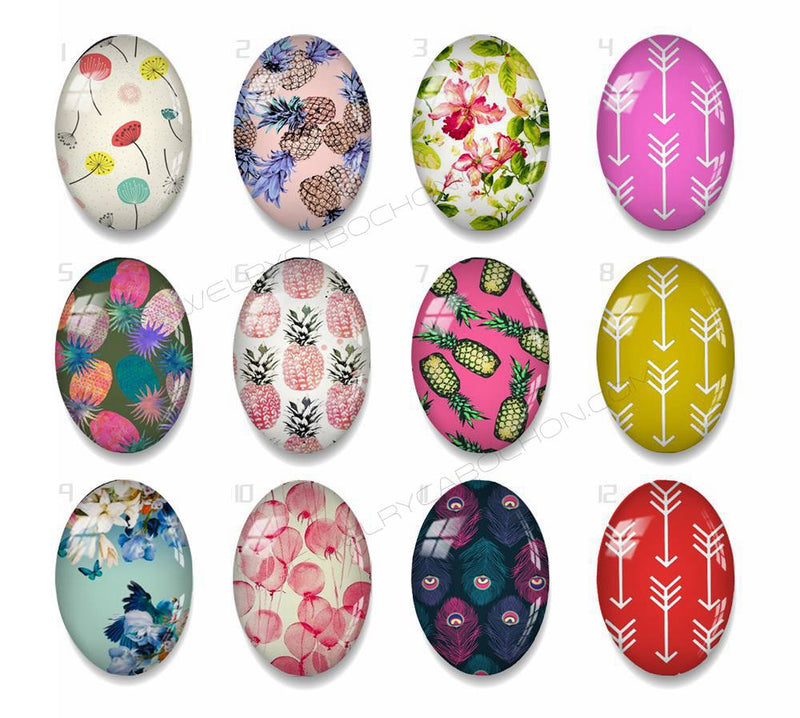 Handmade oval Photo Glass Cabochons geometric flower 45