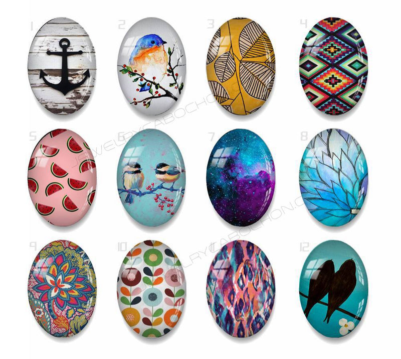 Handmade oval Photo Glass Cabochons geometric 49