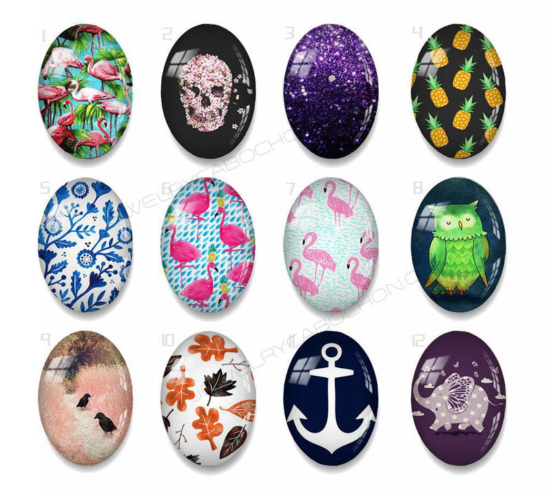 Handmade oval Photo Glass Cabochons Leaves 53