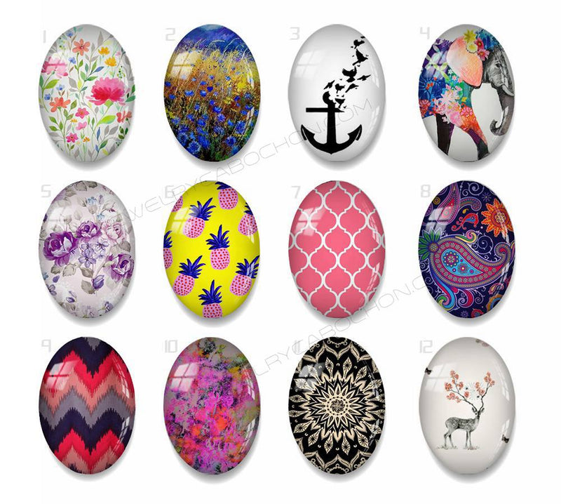 Handmade oval Photo Glass Cabochons Leaves 54