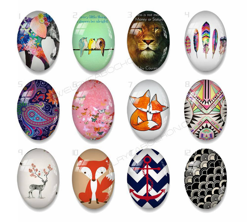 Handmade oval Photo Glass Cabochons geometric 55