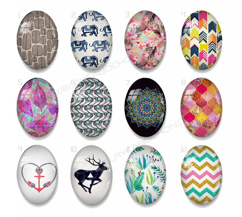 Handmade oval Photo Glass Cabochons geometric 56