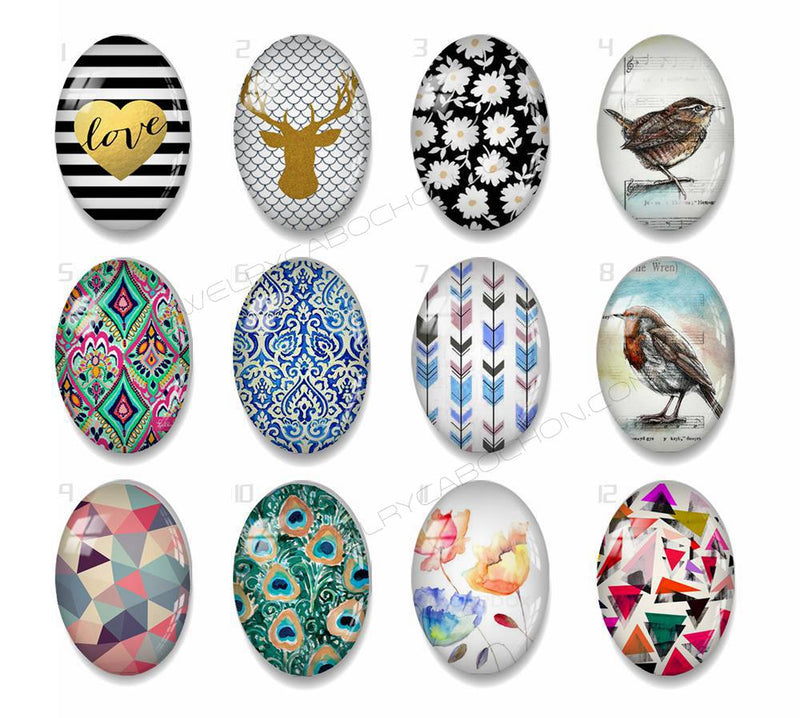 Handmade oval Photo Glass Cabochons geometric 57