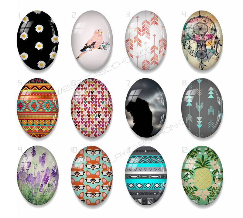 Handmade oval Photo Glass Cabochons geometric flower 59