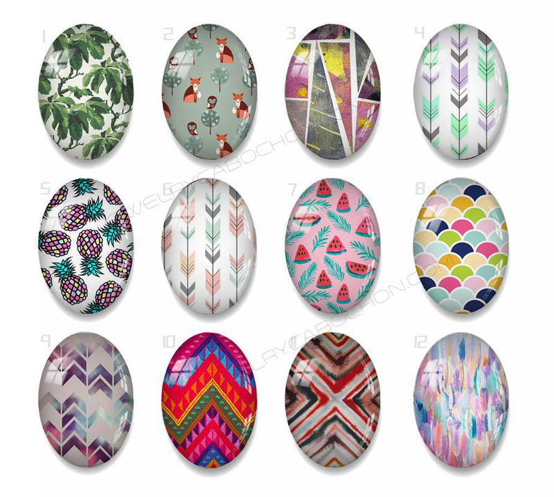 Handmade oval Photo Glass Cabochons geometric flower 60
