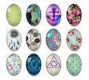 Handmade oval Photo Glass Cabochons geometric flower 63