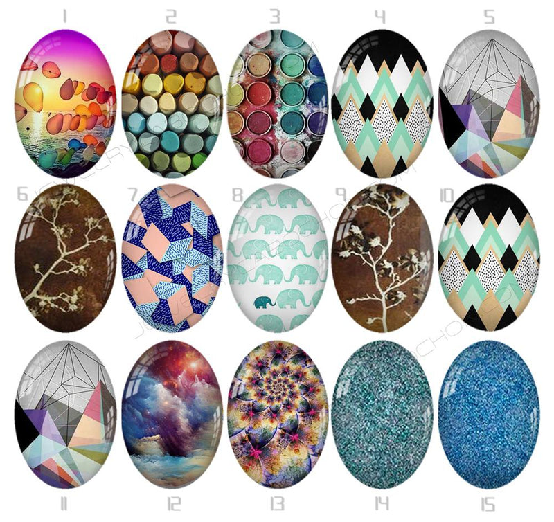 Handmade oval Photo Glass Cabochons geometric 712
