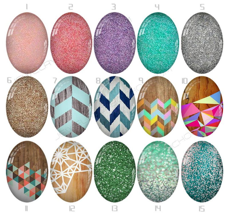 Handmade oval Photo Glass Cabochons geometric Glitter 713