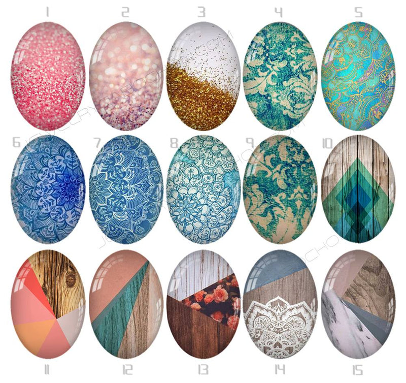 Handmade oval Photo Glass Cabochons geometric Glitter 714