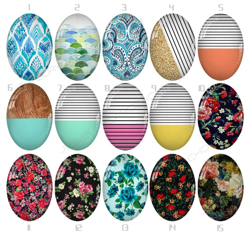 Handmade oval Photo Glass Cabochons geometric 716