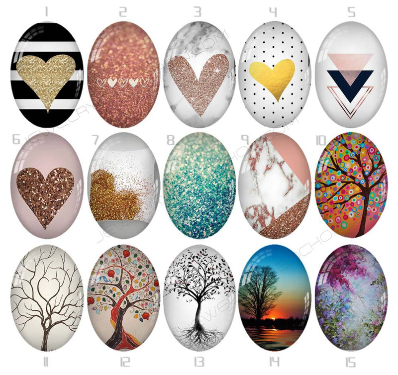Handmade oval Photo Glass Cabochons tree 722