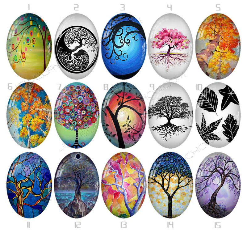 Handmade oval Photo Glass Cabochons tree 725